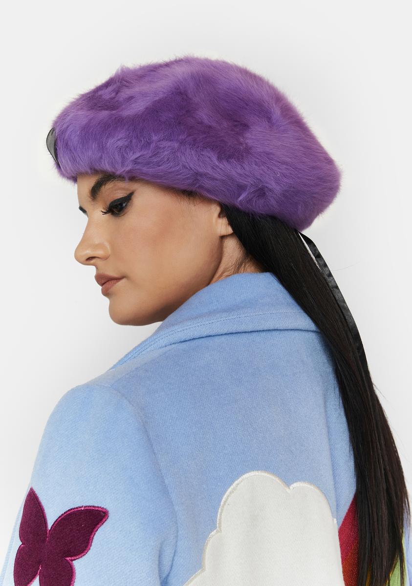Ain't Easy Being Purple Fuzzy Heart Beret