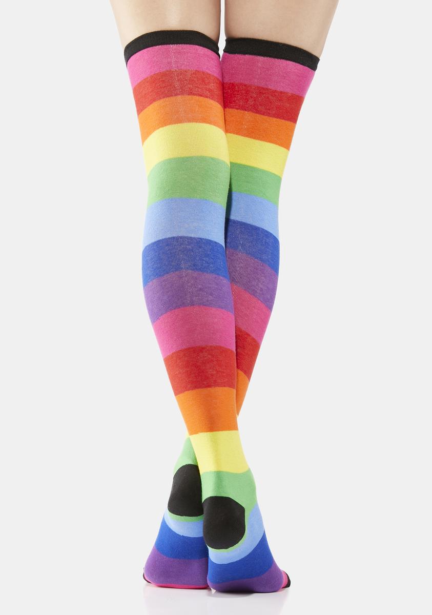 Above The Rainbows Striped Thigh High Socks