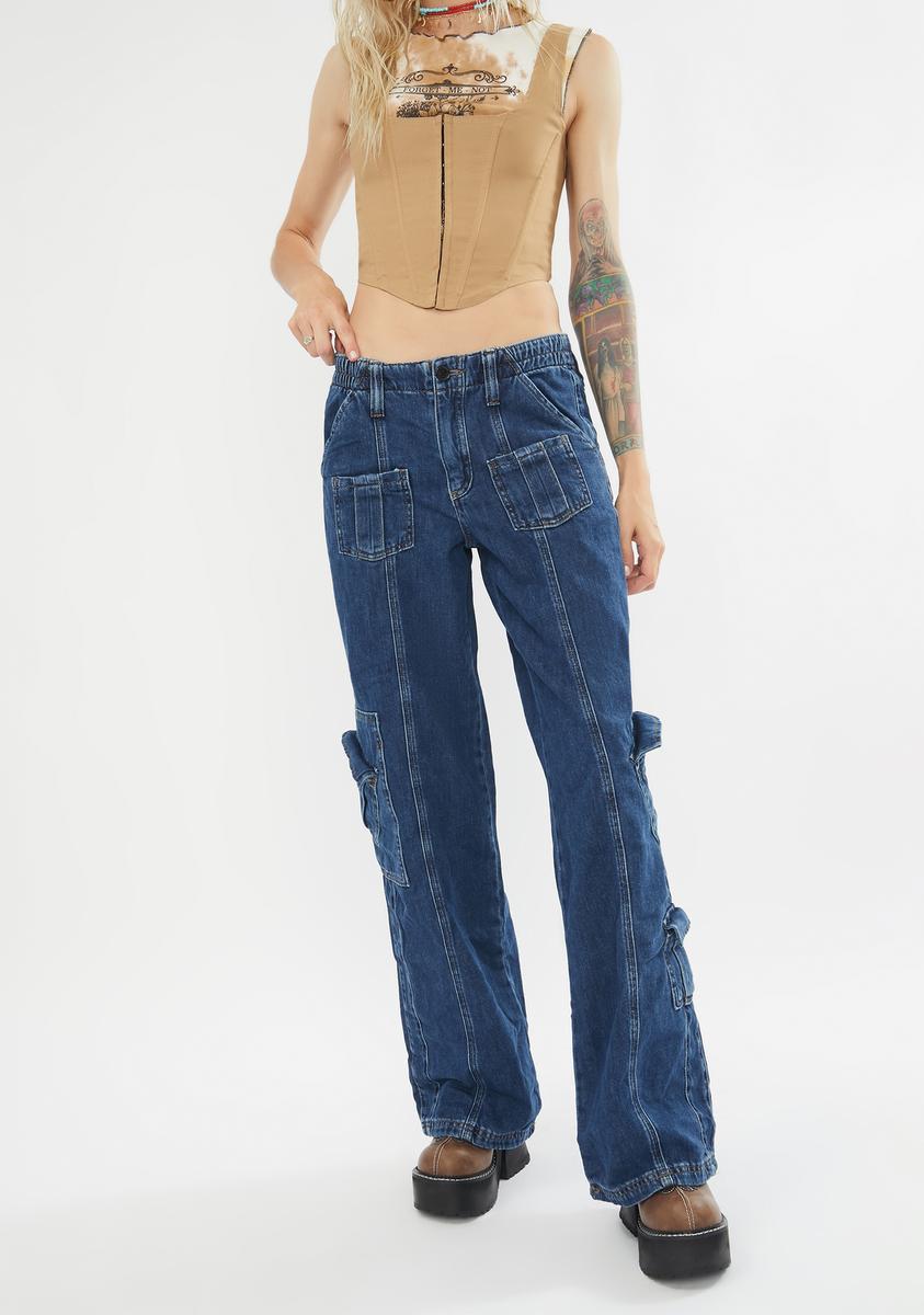 90's Blue Low Rise Cargo Jeans