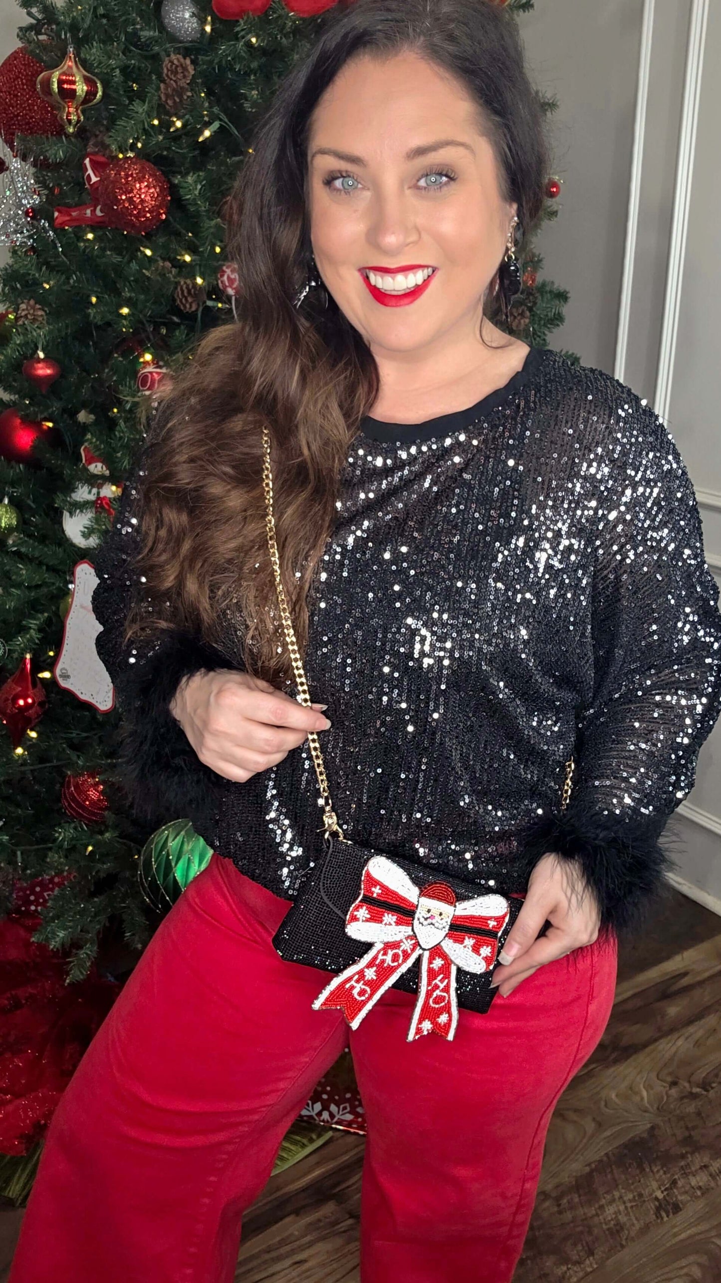 Festive Christmas Bow Sequin Clutch Purse Collection