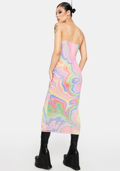 Abstract Marble Amina Mesh Midi Dress