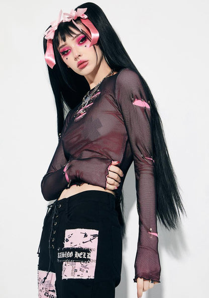 About A Goth Mesh Overlay Top