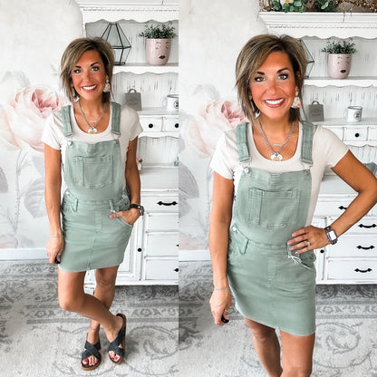 Judy Blue Garment Dyed Overall Skirt - Sage