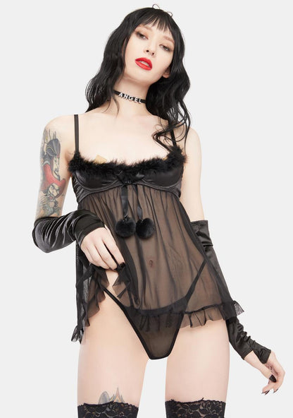 All The Way Marabou Babydoll Lingerie Set