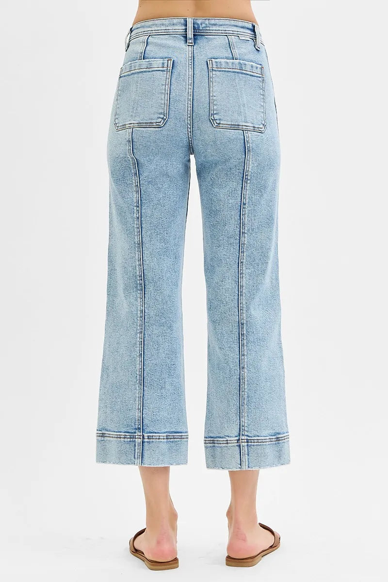RISEN Full Size High Rise Crop Wide Front Seam Detailed Jeans Plus Size