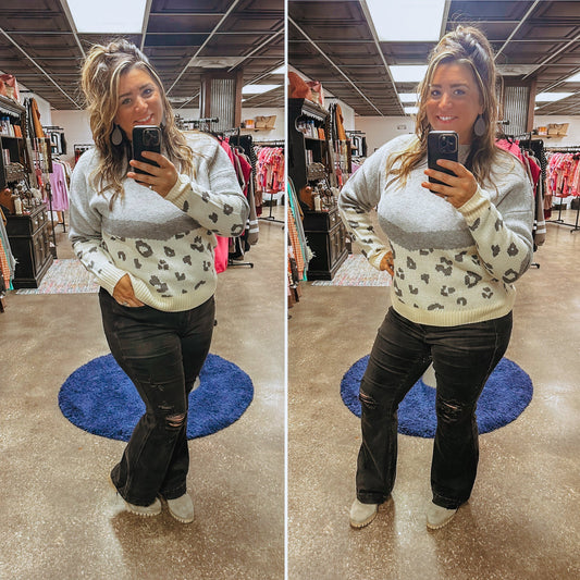 In Your Head Animal Print Sweater - Grey