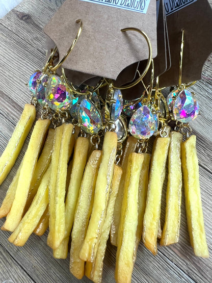 Sparkly French Fry Rhinestone Hoop Earrings by Sandra Ling Designs