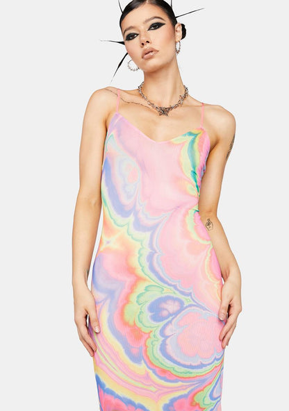 Abstract Marble Amina Mesh Midi Dress