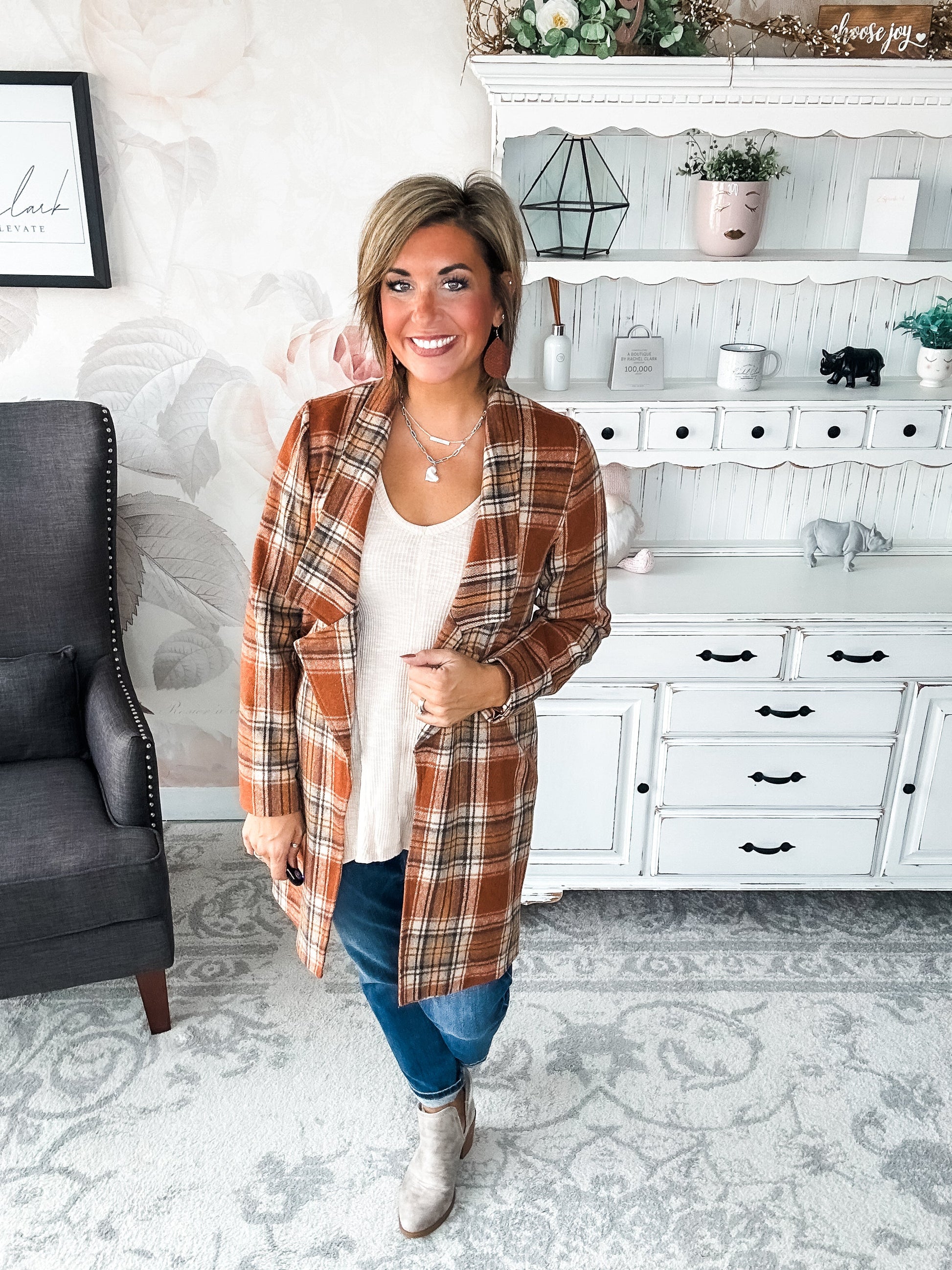 In The Air Plaid Jacket - Rust