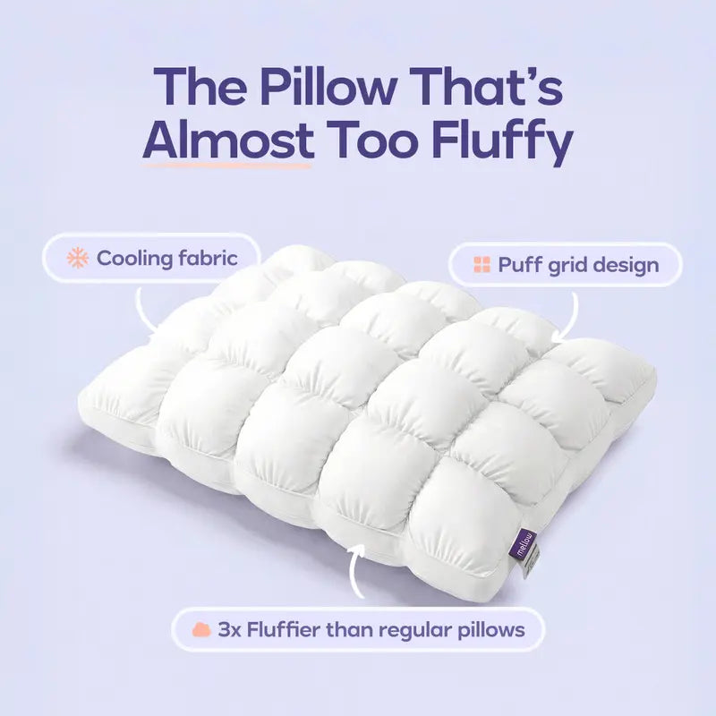 Cloud-Soft Cooling Pillow | Fluffy Puff-Grid Bed Pillow