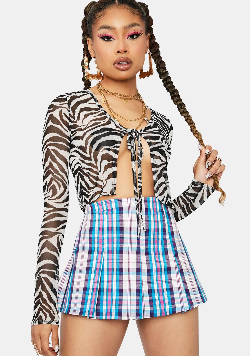 A Little Wild Mesh Tie Front Top