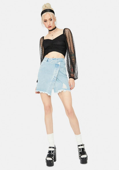 A Lotta Talk Wrap Denim Mini Skirt