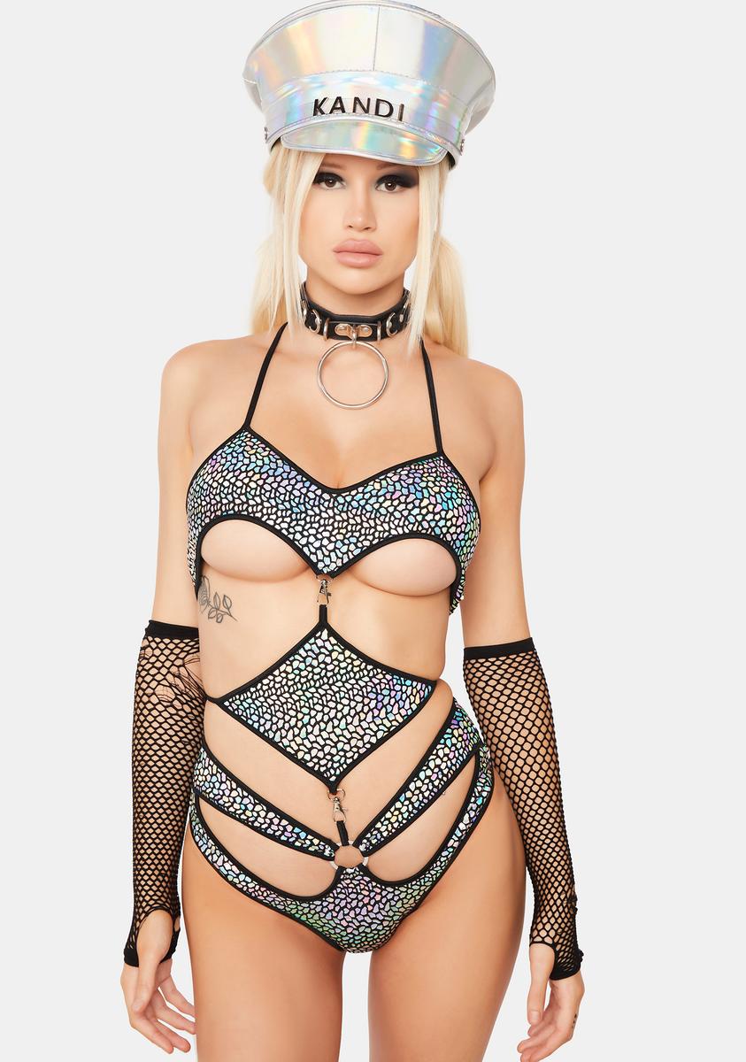 Abstract Iridescent Convertible Underboob Bodysuit