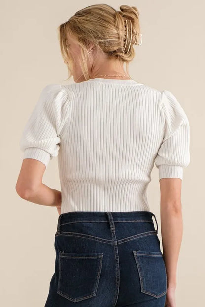 And The Why Puffed Half Sleeve Rib Basic Bodysuit