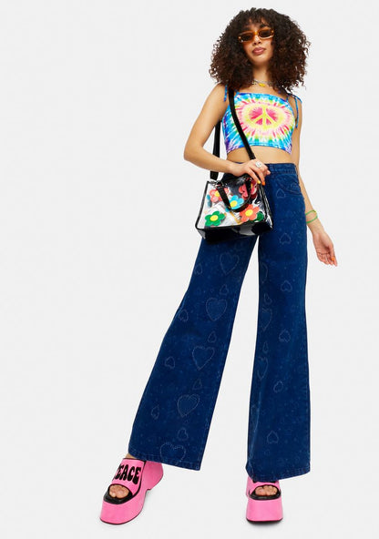 Acid Test Tie Dye Peace Sign Cami Crop Top