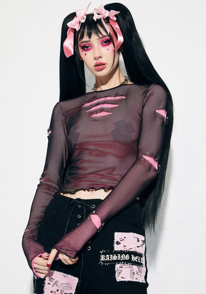 About A Goth Mesh Overlay Top