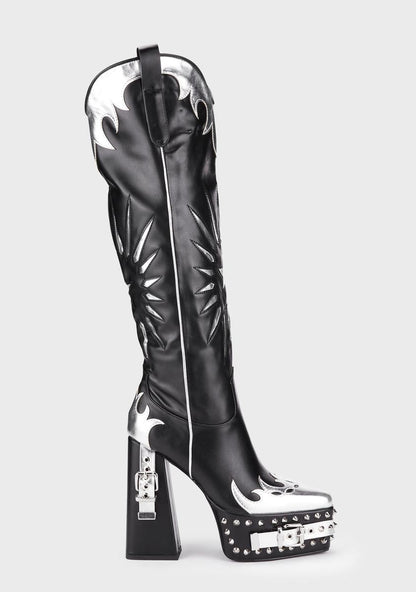 Alabama Cowboy Boots - Black/Silver