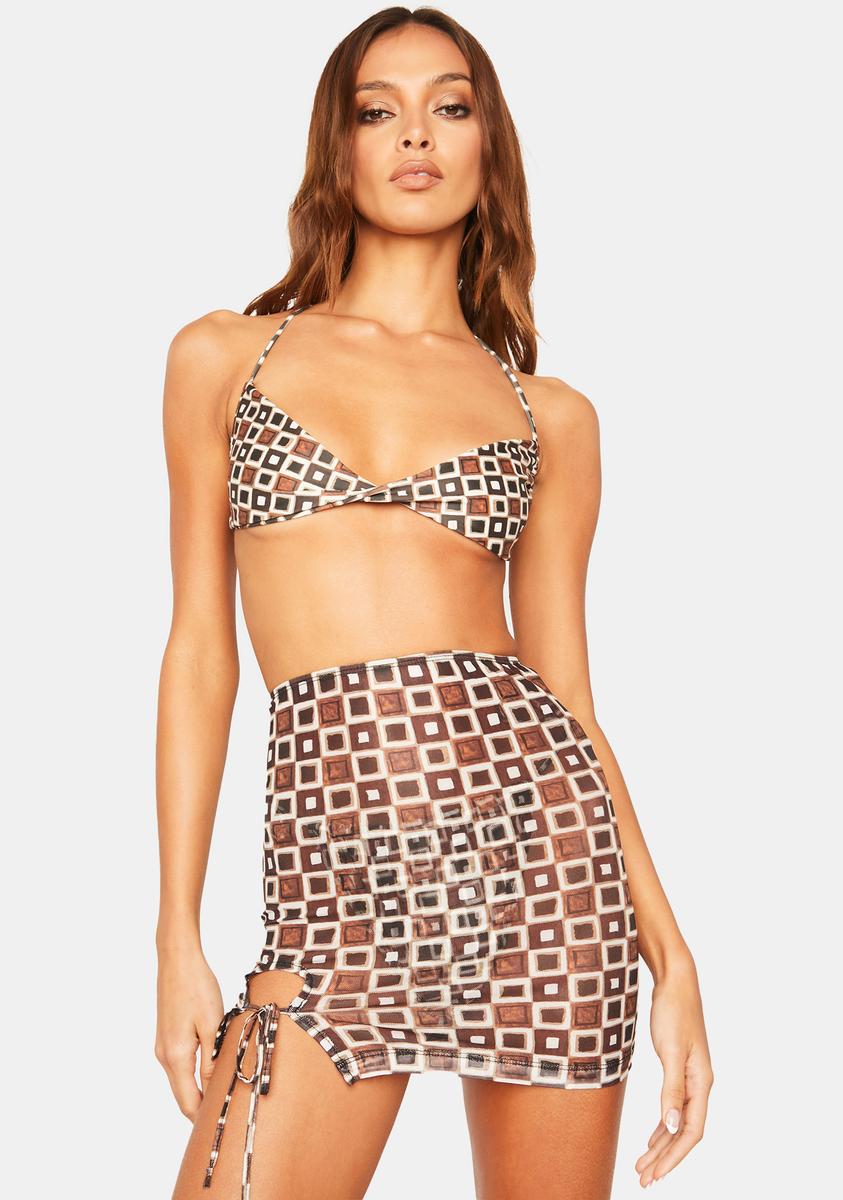 90's Geo Brown Takel Cover Up Skirt