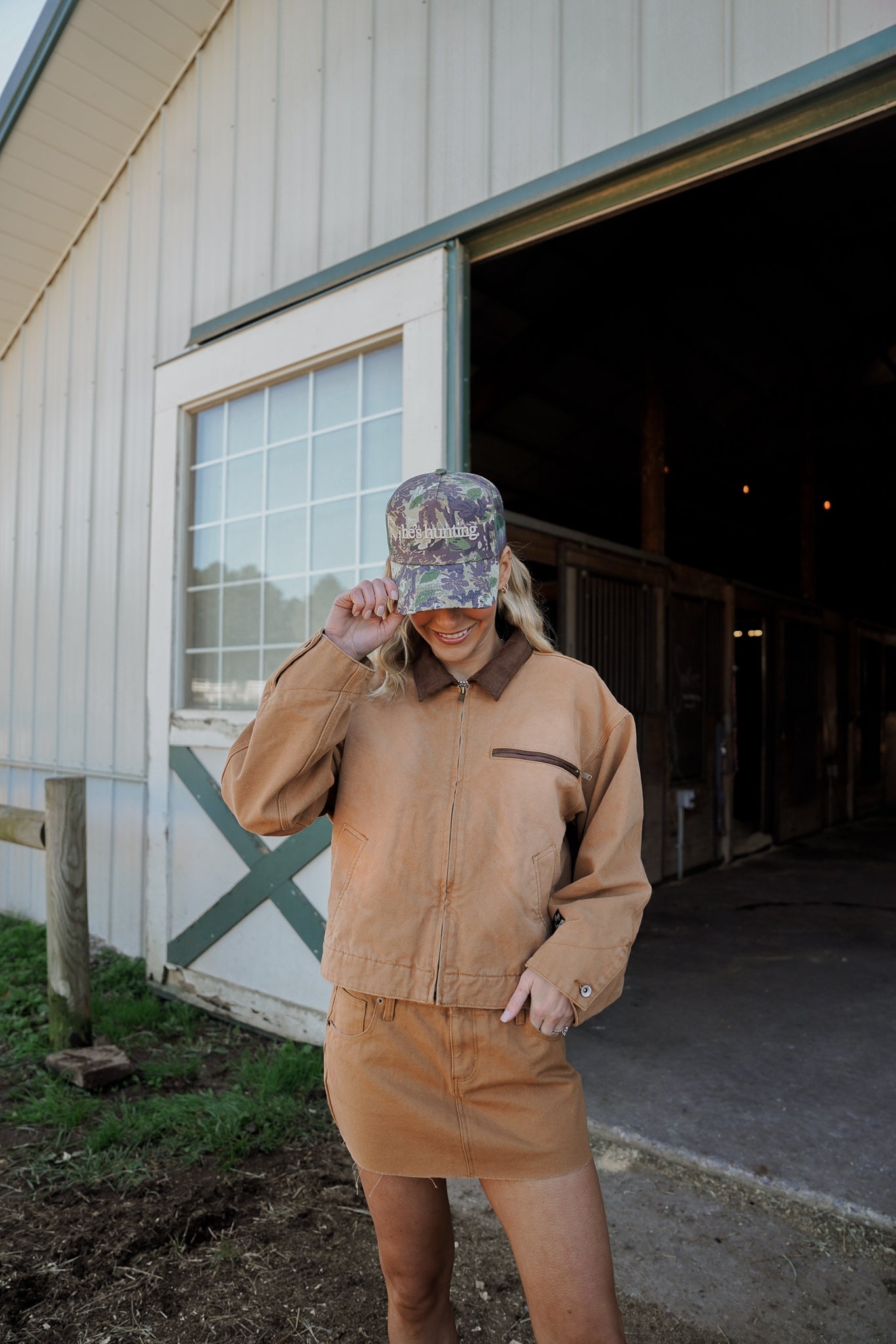 He's Hunting - Camo Vintage Trucker Hat