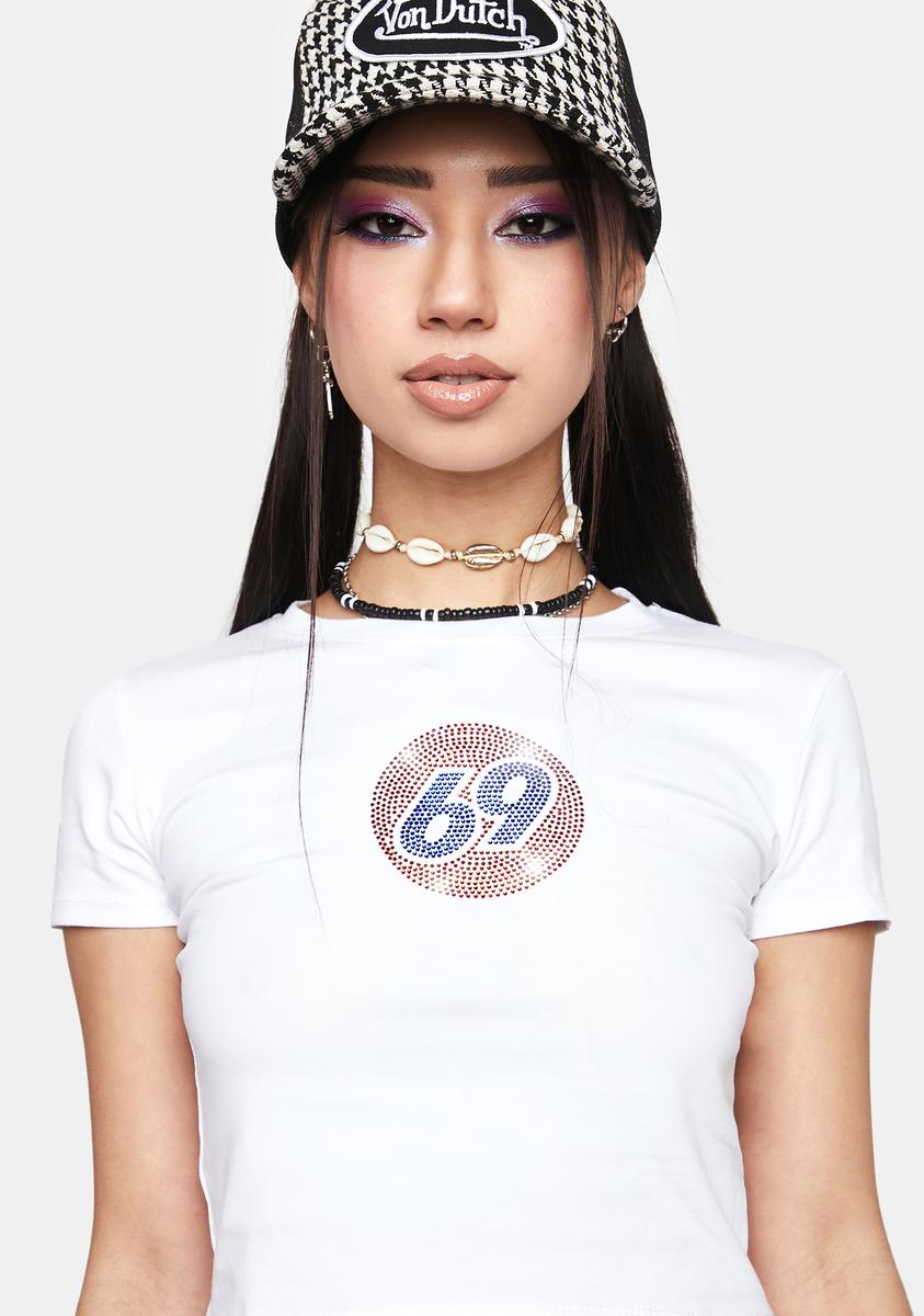 69 Gas Station Rhinestone Crop Tee