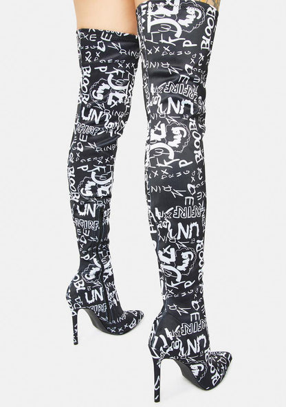 Airbrushed Off Duty Diva Thigh High Boots
