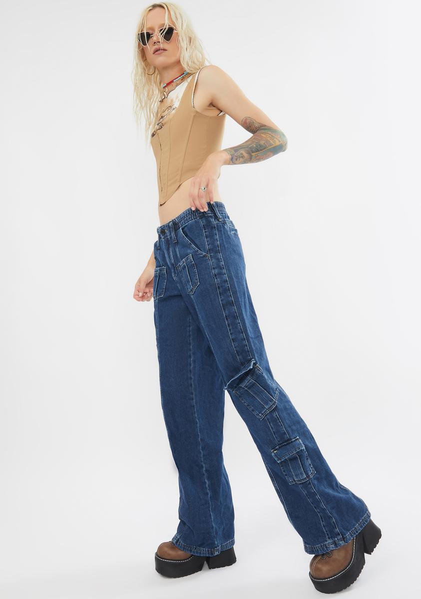 90's Blue Low Rise Cargo Jeans