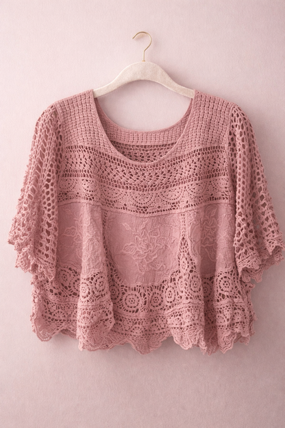Origami - Heirloom Crochet Rose Detail Top