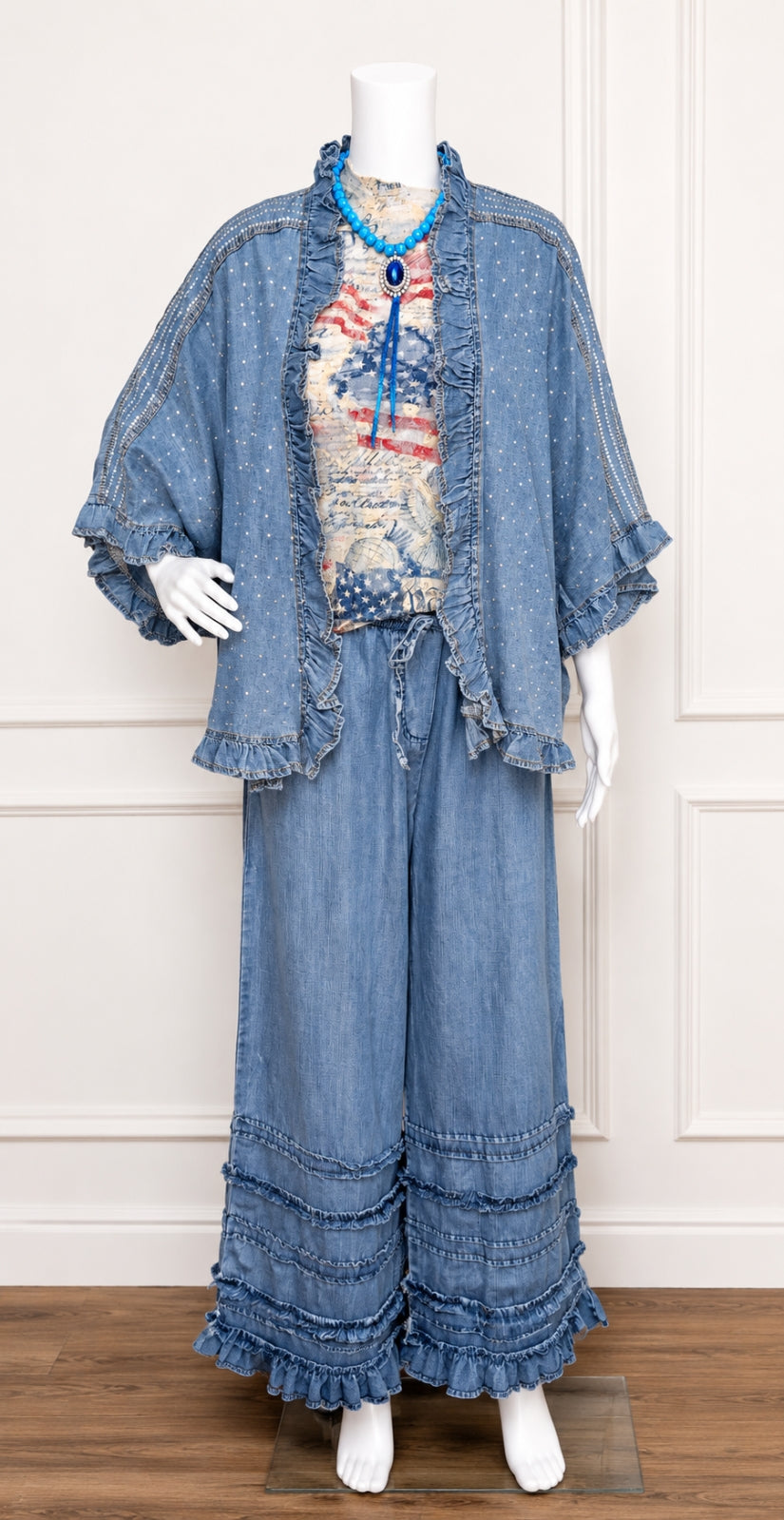 Origami - Chambray Rhinestone Ruffle Jacket