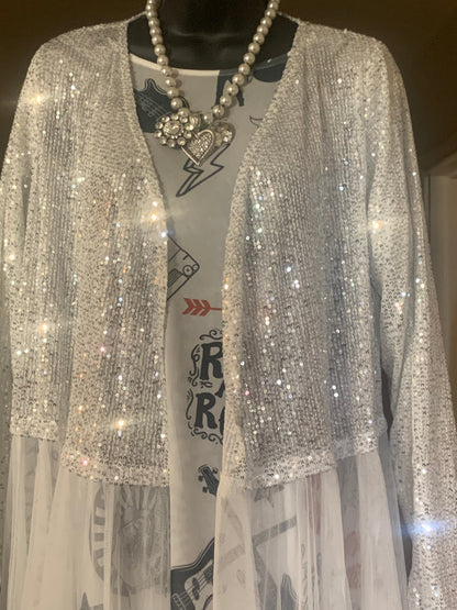 Origami - Dazzling Silver Duster With Tulle Skirt