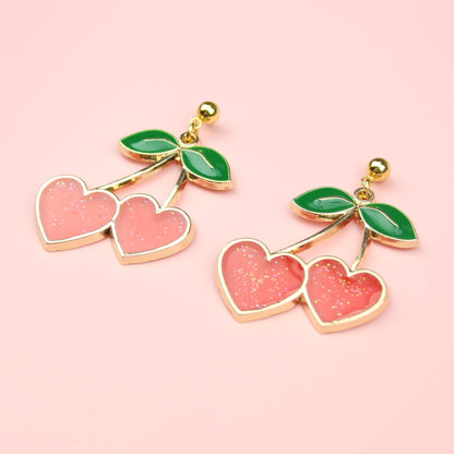 I Heart Cherries Earrings (Red)