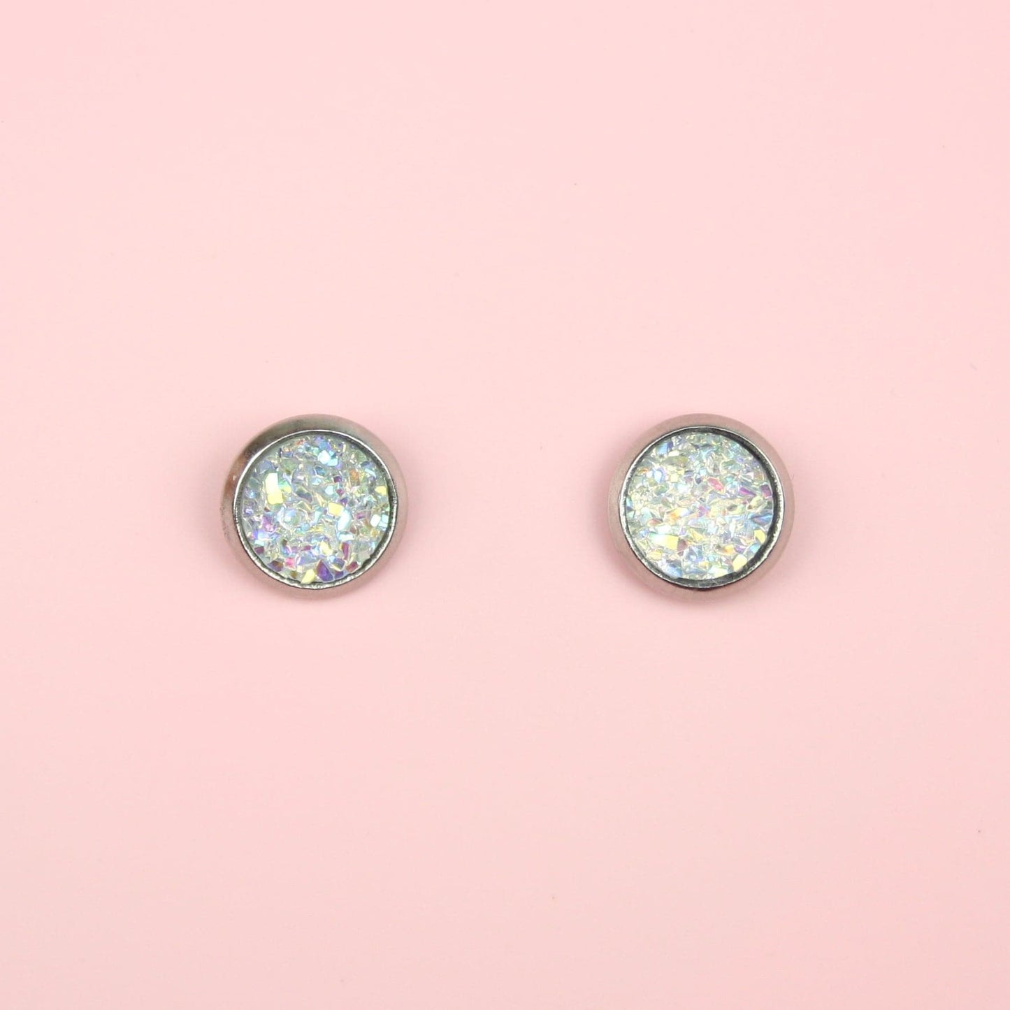 Iridescent Druzy Stud Earrings