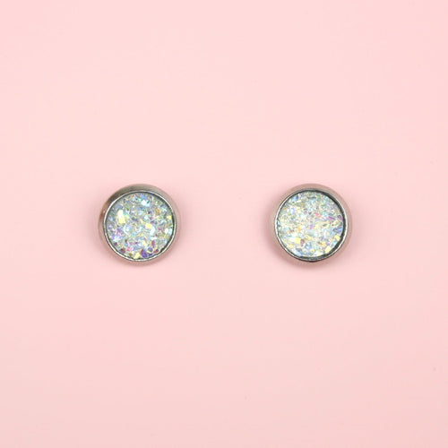 Iridescent Druzy Stud Earrings