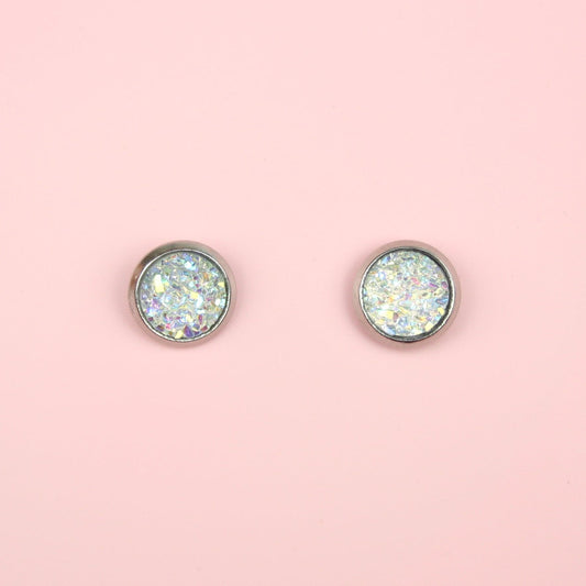 Iridescent Druzy Stud Earrings