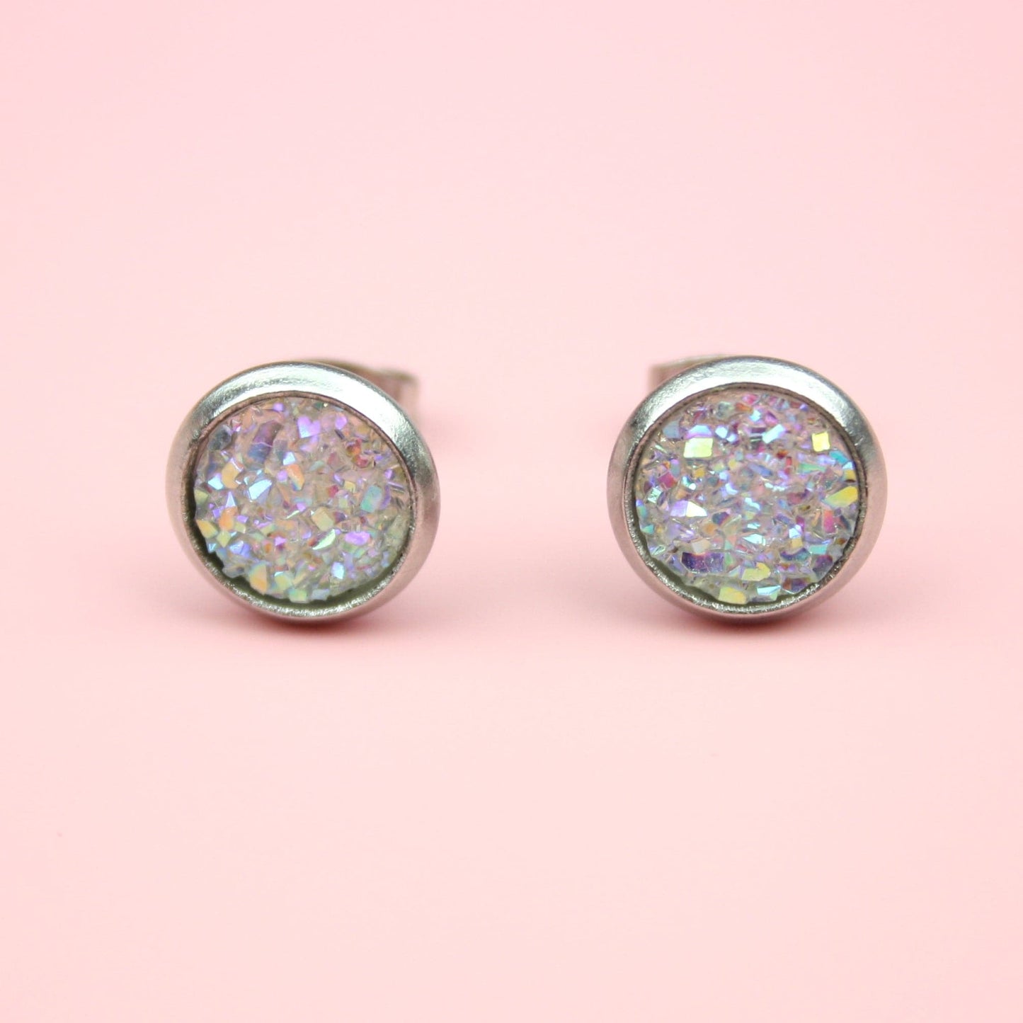 Iridescent Druzy Stud Earrings