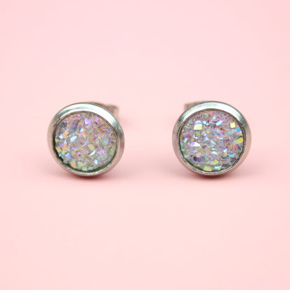 Iridescent Druzy Stud Earrings