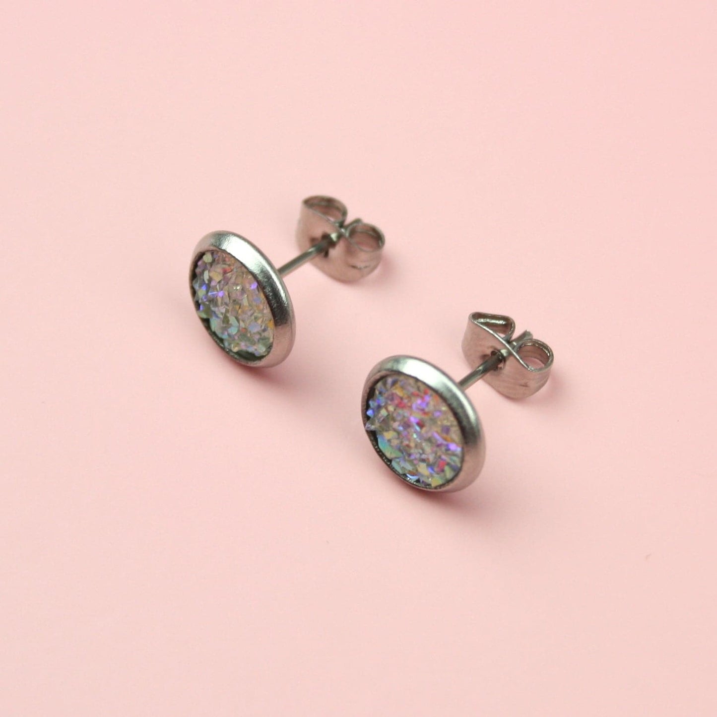 Iridescent Druzy Stud Earrings