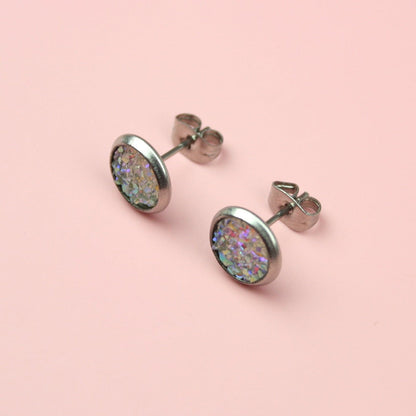 Iridescent Druzy Stud Earrings