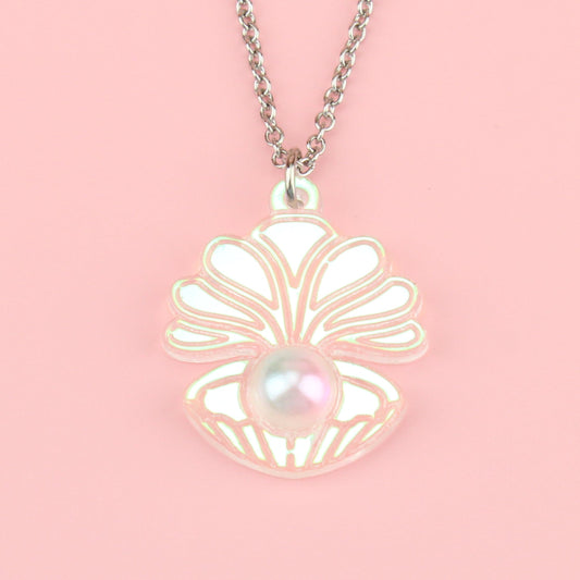 Iridescent Clam Shell Pendant Necklace