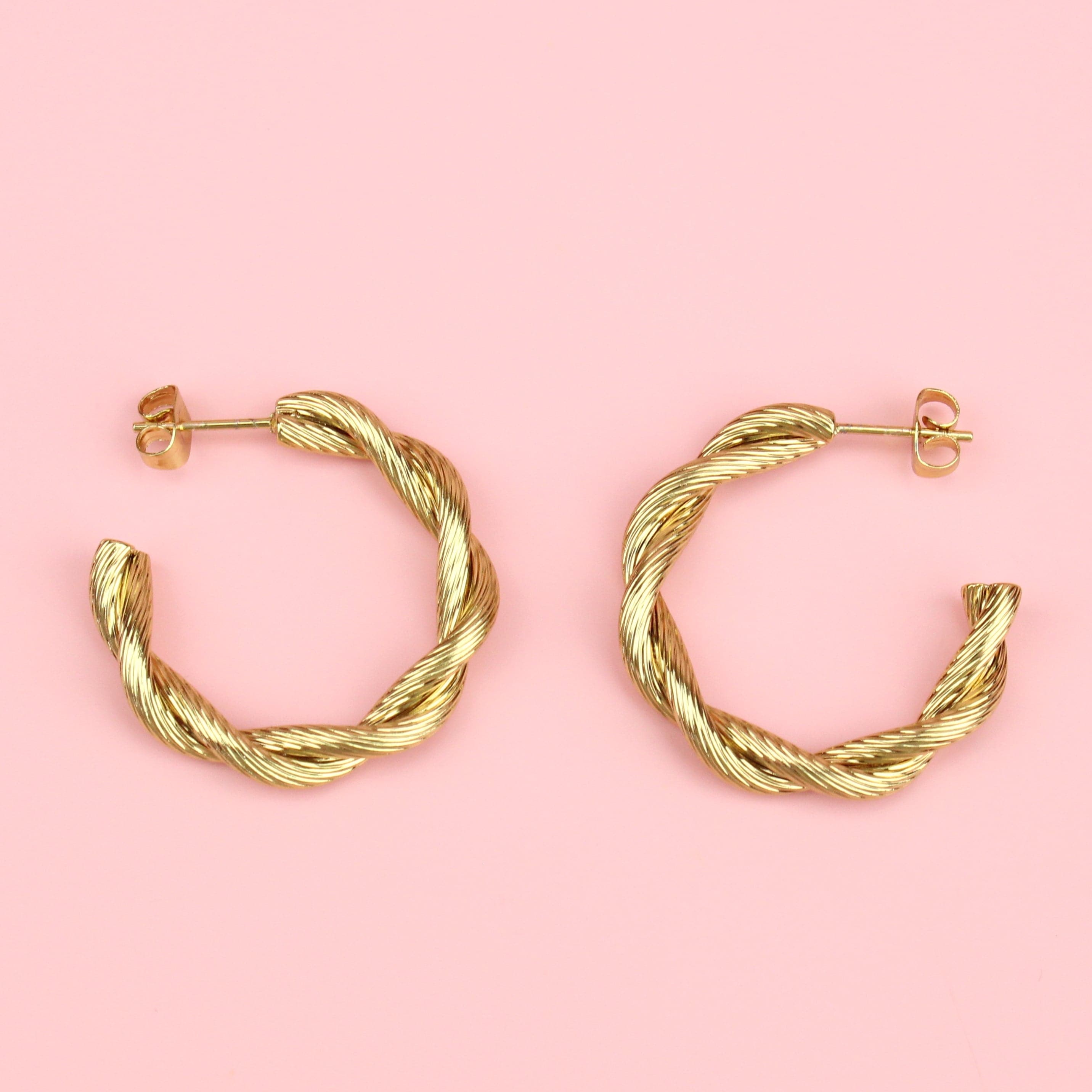 Knotted Steel Hoop Earrings (Gold Plated)