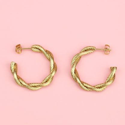 Knotted Steel Hoop Earrings (Gold Plated)