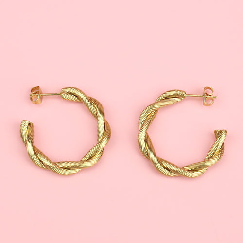 Knotted Steel Hoop Earrings (Gold Plated)