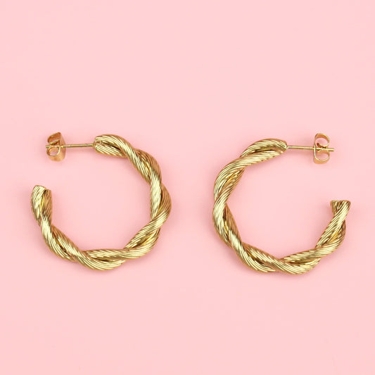 Knotted Steel Hoop Earrings (Gold Plated)