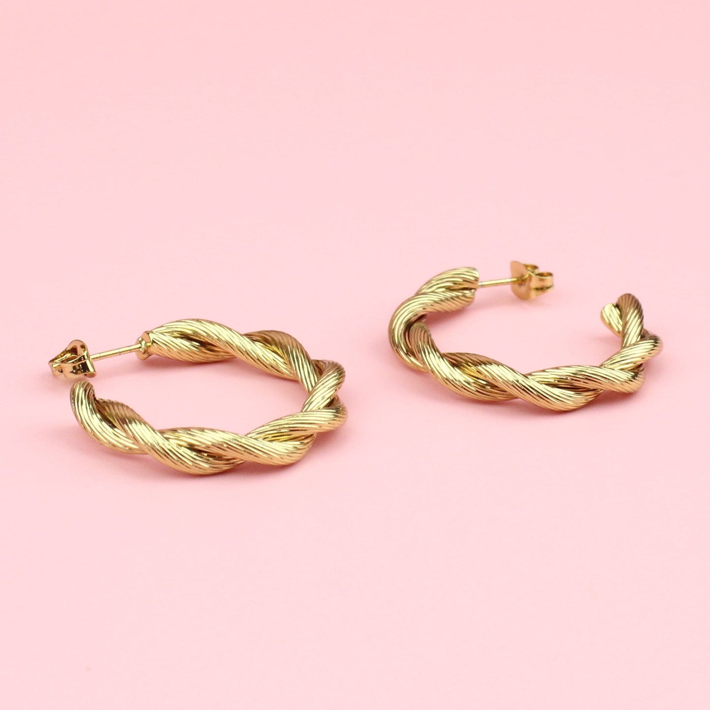 Knotted Steel Hoop Earrings (Gold Plated)