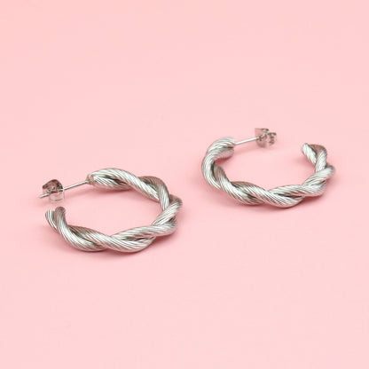 Knotted Steel Hoop Earrings