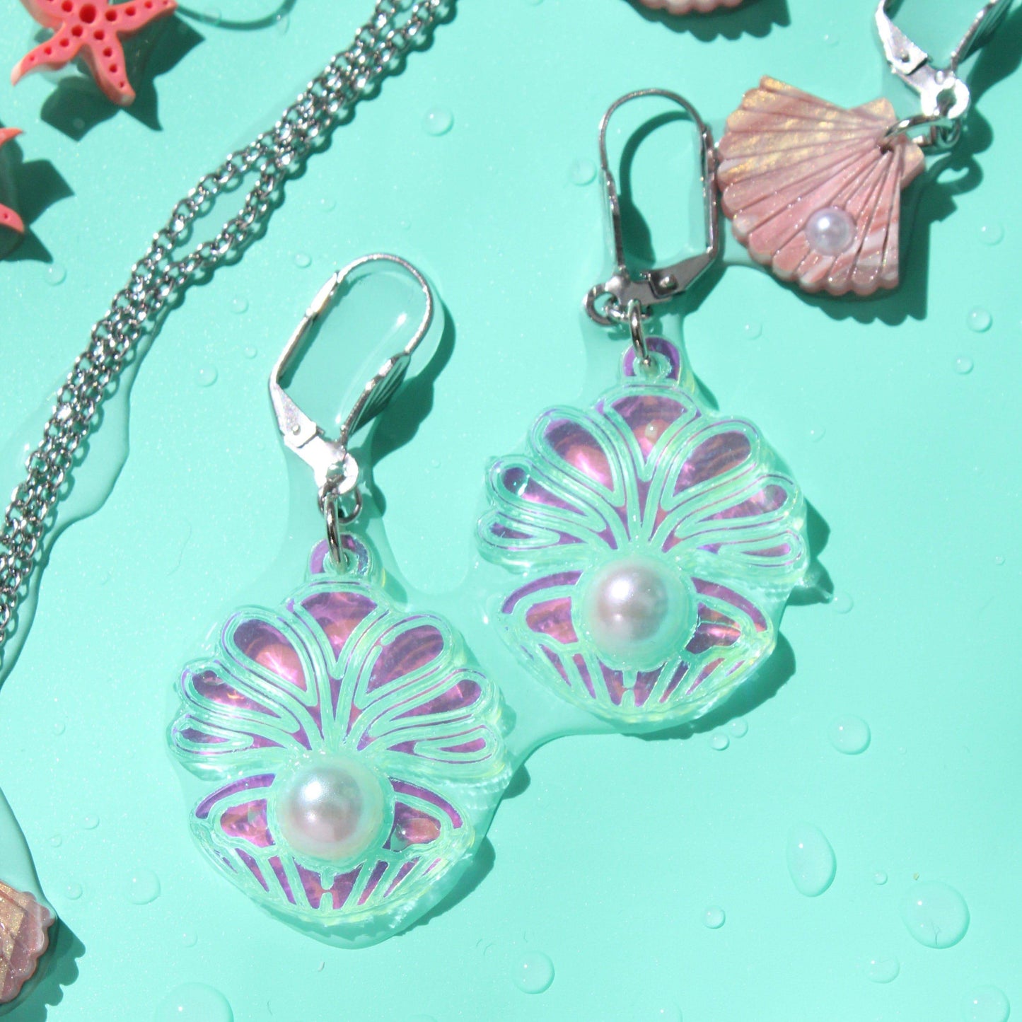 Iridescent Clam Shell Earrings