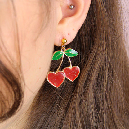 I Heart Cherries Earrings (Red)