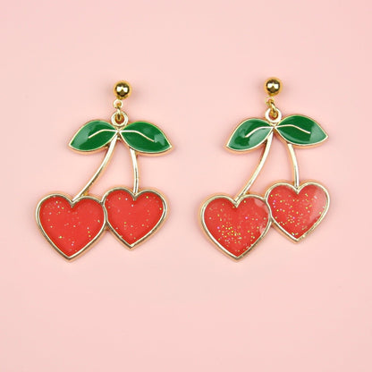 I Heart Cherries Earrings (Red)