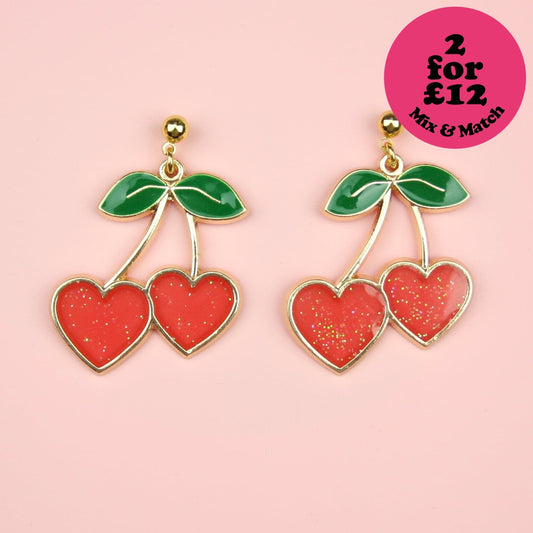 I Heart Cherries Earrings (Red)