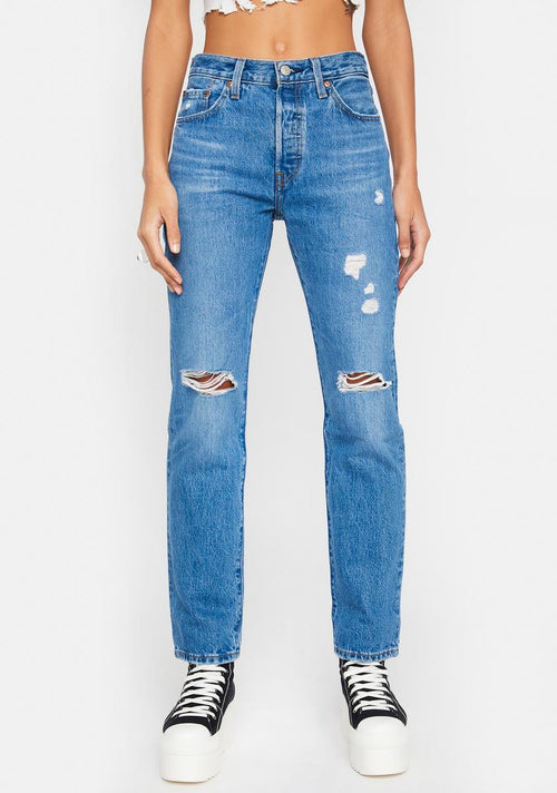 501 Distressed Straight Leg Jeans