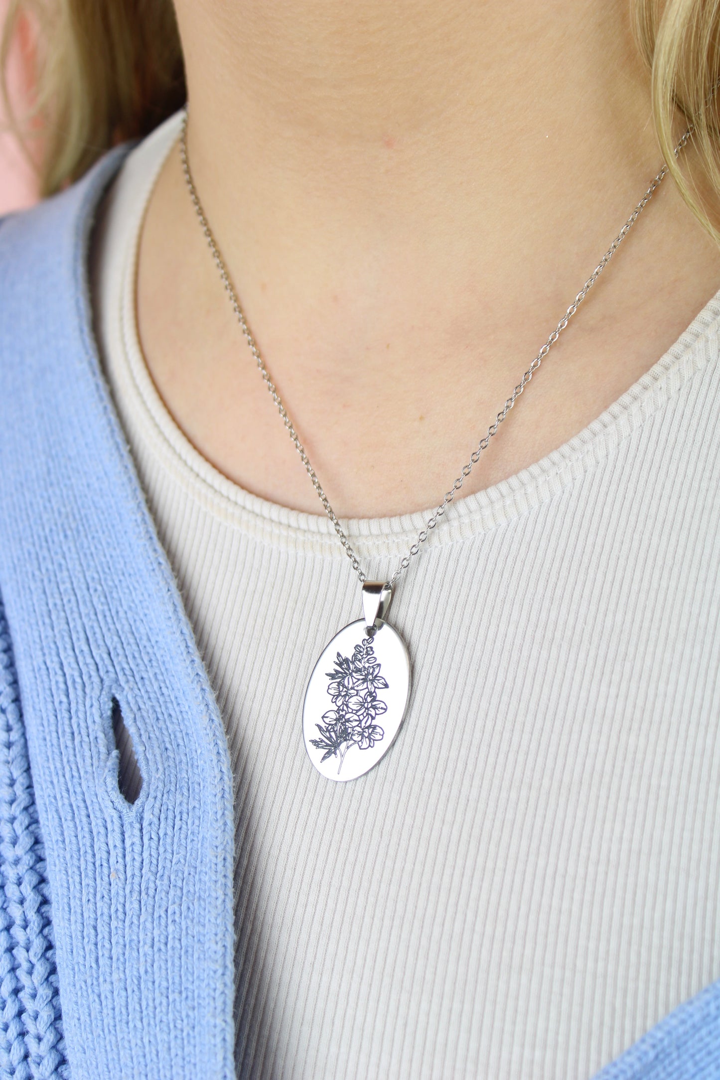 July Birth Flower Necklace - Larkspur
